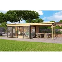 Dachverlängerung Outdoor Life Domeo 5 - Gartenhäuser mit einer praktischen Dachanbau-Lösung für zusätzlichen Schutz und mehr Platz im Freien.
