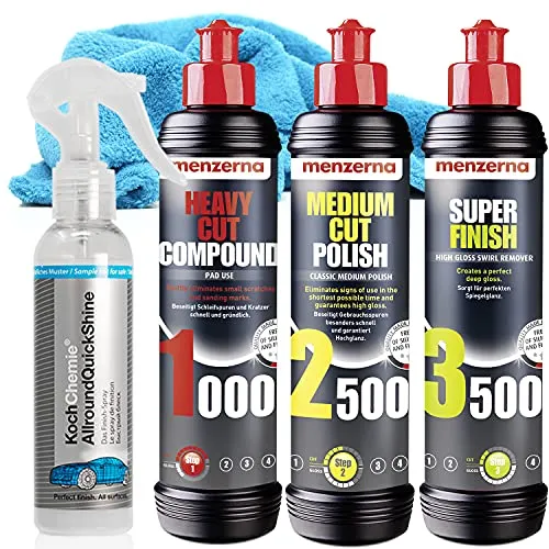 detailmate Menzerna Polituren Set #4 - Autopflege Set mit Politur, Mikrofasertüchern und Detailer für perfekten Glanz und Schutz Ihres Autolacks.