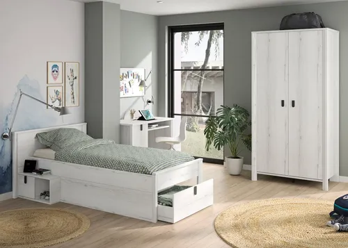 Schlafzimmer-Set GAMI, braun (Eiche Artisan) - Komplettes Schlafzimmer-Set mit praktischem Bett und großzügigem Stauraum, ideal für effiziente Raumnutzung und stilvolle Einrichtung.