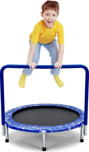 COSTWAY 92cm Mini Trampolin für Kinder - Faltbares Indoor- und Outdoortrampolin mit 150kg Tragkraft, leise durch 30 Seile und rutschfeste Füße, ideal für sicheres Spielen und gesundes Wachstum.