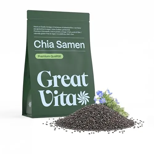 Chia Samen 800g Naturbelassen Reich an Omega-3 & Ballaststoffen, Vegan & Glutenfrei - Smoothies, Joghurt, Müsli, Chia-Pudding - Chia Seeds - GreatVita