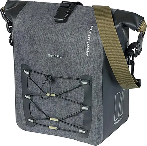 Basil Navigator Storm MIK Hooks - wasserdichte Fahrradtasche mit Rolltop - Sonstiges Fahrradzubehör, wetterfest und vielseitig nutzbar dank MIK-Hook-Befestigung und abnehmbarem Schultergurt. Ideal für Pendler und Tourenfahrer.