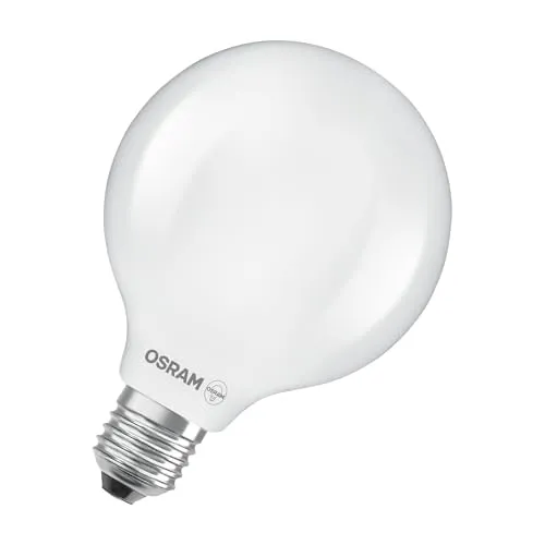 Osram LED-Lampe in klassischer Globeform, mit dekorativem LED-Filament im Frosted Design, Energieeffizienzklasse A, E27, 7.2 W, 2452 lm, 4000 K, kaltweiß. Ohne Aufwärmen, sofort 100% Licht.