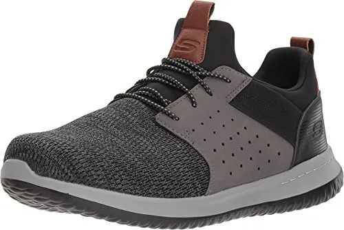 SKECHERS Slip-On Sneaker "Delson-Camben" für Herren - Sportlicher Freizeitschuh in schwarz-grau mit praktischem Gummizug und Skechers Air-Cooled Memory Foam für optimalen Komfort.