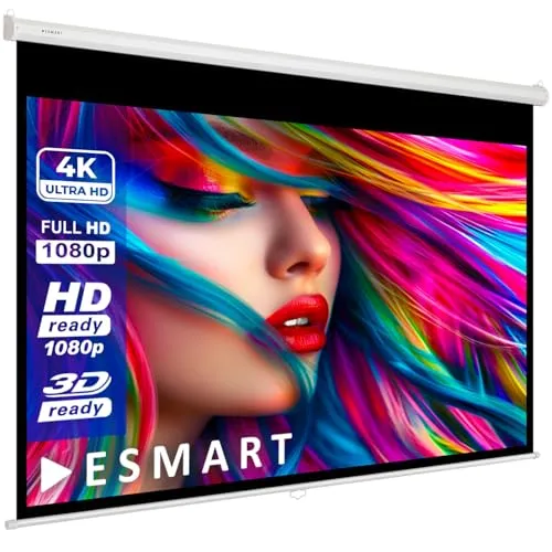ESMART Economy EXR Rollo-Leinwand 157 cm - Beamer-Leinwände mit 4K, UHD, 3D- und HD-Ready Darstellungsfläche (140 x 79 cm), ideal für Heimkino-Erlebnisse ohne Doppelbilder dank lichtundurchlässiger Rückseite.