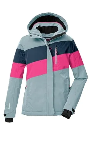 Skijacke KILLTEC "KSW 197 GRLS SKI JCKT" für Kinder, Gr. 128, blau (graublau) - Funktionsjacke für Mädchen, wasserdicht und atmungsaktiv mit 10.000 mm Wassersäule, verstellbarer Kapuze und vielen praktischen Taschen für Ski-Accessoires.