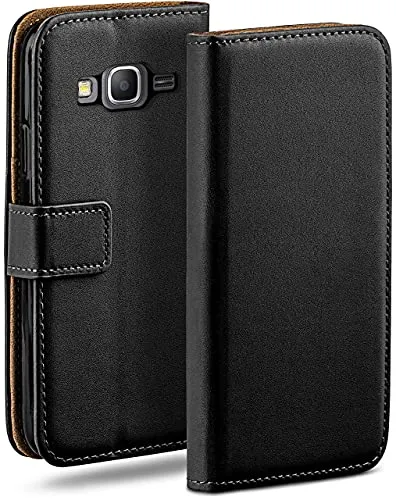 moex Book Case für Samsung Galaxy Grand Prime Handyhülle mit Kartenfach, Hülle klappbar 360 Grad Schutzhülle, Klapphülle Flip Case Cover, PU Leder Handytasche Lederhülle, Schwarz