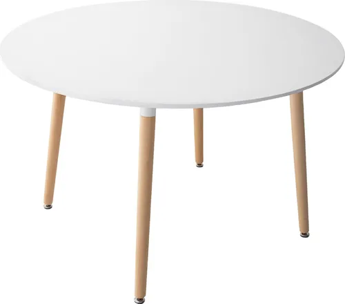 Happy Garden runder Esstisch Martha 120cm - Esszimmertisch im skandinavischen Stil für 4 Personen, aus MDF und Buchenholz gefertigt. Ideal für gemütliche Abende und modernes Wohnen.