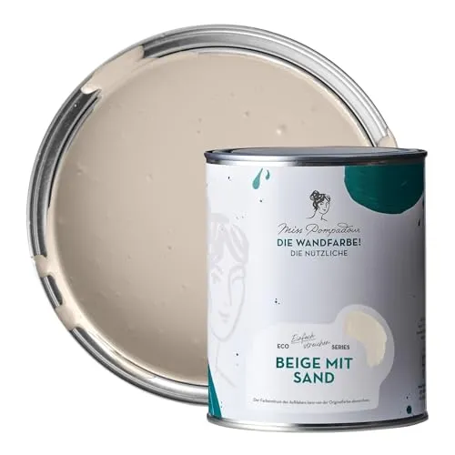MissPompadour Abwaschbare Wandfarbe Beige mit Sand 1L - Farben – Hochdeckende, matte Innenfarbe mit hoher Ergiebigkeit, scheuerbeständig und geruchsarm, ideal für stark beanspruchte Räume.