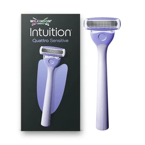 Wilkinson Sword Intuition Quattro Sensitive Skin Rasierer für Damen, Damenrasiergriff mit 1 Ersatzklinge