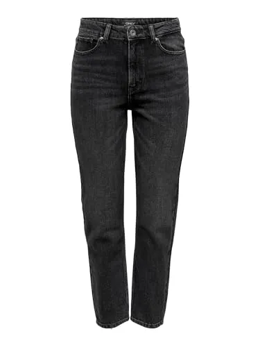 ONLY Damen Jeans 15235780 Black Denim 29-32 - Jeans für Frauen, High Waist Straight Fit in klassischem 5-Pocket-Style, aus weichem und elastischem Material für optimalen Tragekomfort.
