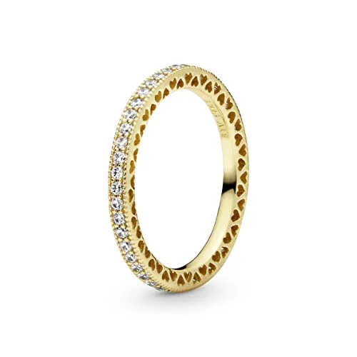 PANDORA Ring Rosé "funkelndes Herz" - Ringe für Damen, 14 Karat rosévergoldet mit funkelndem Herzstein, ideal für einen eleganten Mixed-Metal-Look.