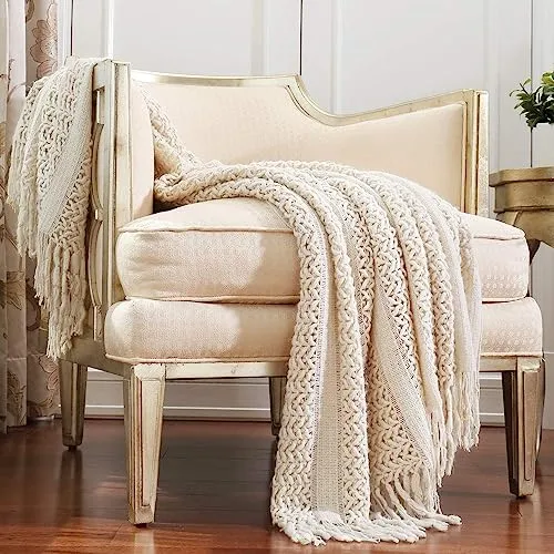 CREVENT Wohnkultur, rustikale Decke, für Couch, Sofa, Stuhl, Bett, weich, warm, gemütlich, leicht, für Reisen (127,8 x 152,4 cm, Beige/Elfenbein)
