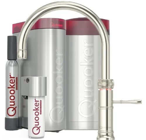 QUOOKER Küchenarmatur Classic Fusion Round Set COMBI+ CUBE Nickel – 7 Jahre Garantie - Armaturen mit Kochend-Wasserhahn und Mischbatterie im klassischen Design. Genießen Sie sofort 7 Liter kochendes Wasser und unbegrenzt warmes Wasser – ideal für moderne Küchen!
