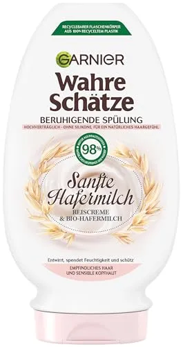 Garnier Wahre Schätze Beruhigende Spülung Sanfte Hafermilch, entwirrt und spendet Feuchtigkeit, für empfindliches Haar und sensible Kopfhaut, 200 ml