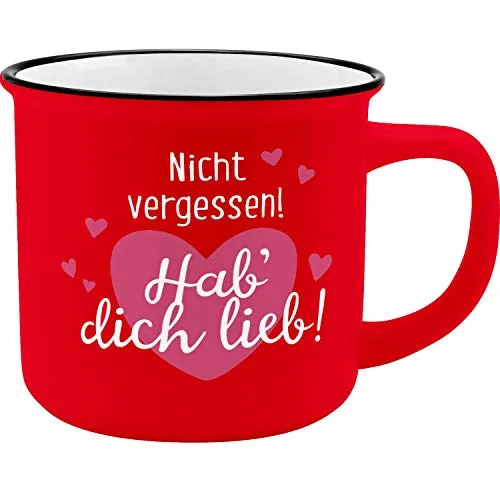 GRUSS & CO Becher Motiv "HDL" | New Bone China Porzellan, Emaille-Optik, 35 cl | Geschenk Liebe | 45778
