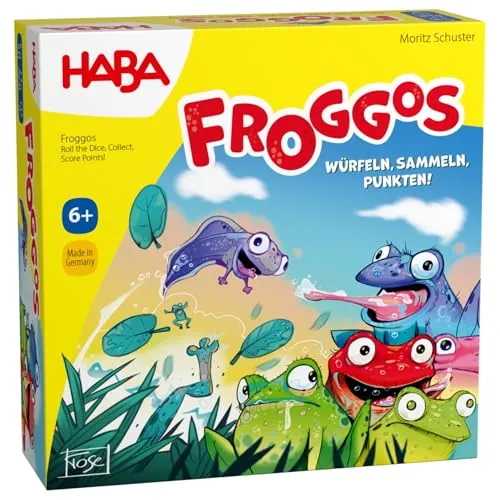HABA Froggos Sammelspiel – Würfelspiel ab 6 Jahren mit frechen Spielzügen – für die ganze Familie – kompaktes Reisespiel & Mitbringspiel – 2012811001