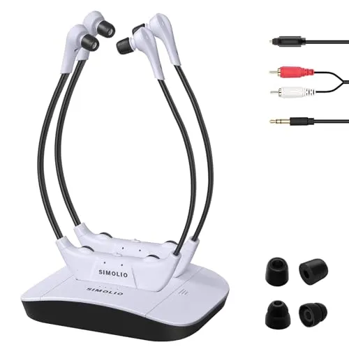 SIMOLIO Dual 2.4GHz Digitale TV Hörsystem - Kabelloser Kopfhörer für Fernseher mit fortschrittlicher 2.4GHz Technologie, ideal für Senioren. Stimmverstärkung und Geräuschunterdrückung für ein optimales Fernseherlebnis.