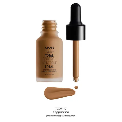 NYX Professional Makeup Total Control Drop Foundation, Präzise Dosierung, Aufbaubare Deckkraft, Langanhaltend, Vegane Formel, Mattes Finish, Farbton: Cappuccino
