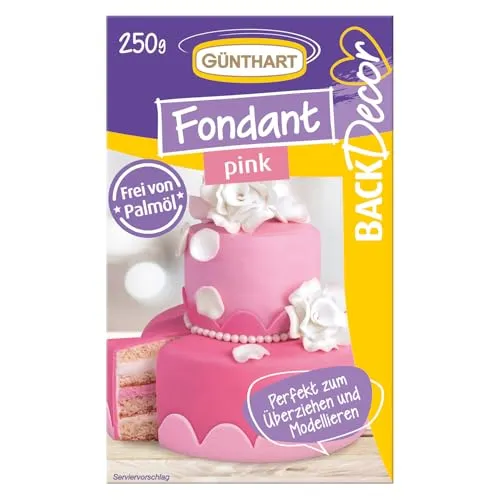 Günthart BackDecor pink Fondant | Top Qualität | Gebrauchsfertig | Palmölfrei | Reißfest | zum überziehen von Torten und Kuchen | zum Modellieren geeignet | 1er Pack (1 x 250 gr)