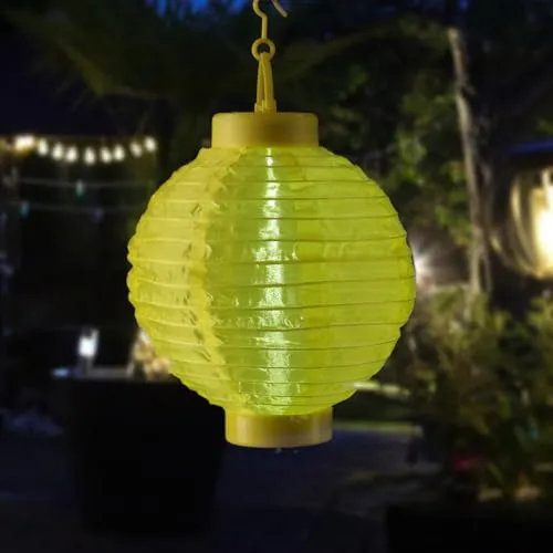 LED Solar Lampion 20cm Party Balkon Terrasse Garten Deko Laterne Sensor (Gelb)