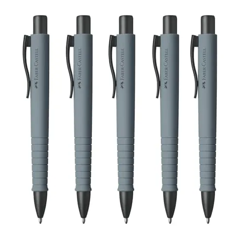 Faber-Castell 205257 - Kugelschreiber Poly Ball Urban Grey, 5 Stück, mit auswechselbarer XB Mine, dokumentenecht