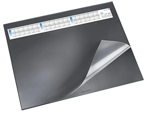 Läufer 44536 Durella DS Schreibtischunterlage mit transparenter Auflage und Kalender, rutschfeste Schreibunterlage, 40 x 53cm, schwarz