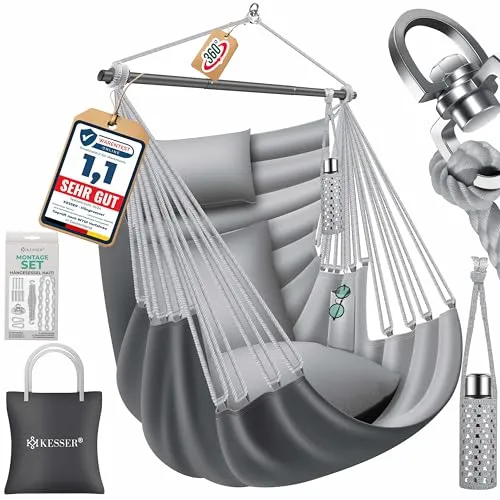 KESSER Hängesessel Haiti – 150kg Traglast für Indoor & Outdoor - Hängesessel für drinnen und draußen, inklusive 2 Kissen, Tragetasche und Flaschenhalter. Pflegeleicht, UV-beständig und wasserfest – ideal für entspannte Stunden!
