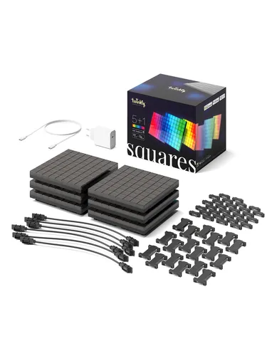 Twinkly Squares Starter Kit: RGB LED Paneelen für kreatives Lichtdesign - Lampen und LED-Paneele für kreative Wandgestaltung, 16M+ Farben und anpassbare Effekte für Gamer und Streamer, kompatibel mit Smart Home Systemen.