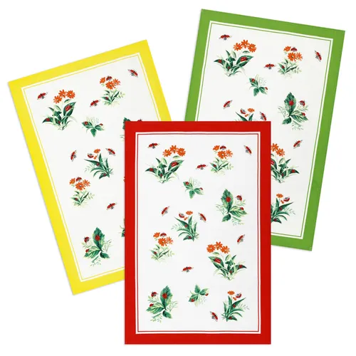 KRACHT 3er Pack Geschirrtücher Marienkäferwiese ca.45x70 cm Baumwolle bedruckt