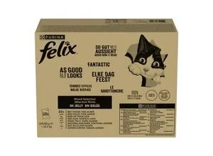 Felix So gut wie es aussieht in Gelee 120x85 g - Gemischte Vielfalt 2 - Leckeres Katzenfutter mit zarten Stückchen in Gelee, ideal für anspruchsvolle Katzen. Die abwechslungsreiche Auswahl sorgt für Genuss und Freude bei jeder Mahlzeit. FELIX - unwiderstehlich gut!
