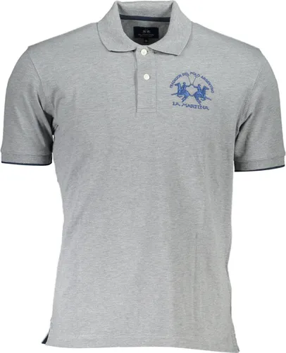 LA MARTINA Polo Herren Grau SF18439 - Größe M - Stylisches Herren Kurzarm Polohemd in Grau mit eleganten Stickereien und kontrastierenden Details. Ideal für modebewusste Männer, die Qualität und Stil schätzen.