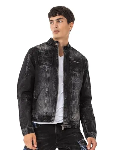 Cipo & Baxx Herren Jeansjacke CJ299 Schwarz – Stylische Biker Denim Jacke mit Stehkragen & Reißverschluss - Moderne Biker-Jeansjacke mit markantem Stehkragen und trendiger Used-Waschung. Ideal für Alltag und Freizeit, kombiniert sie Stil und hohen Tragekomfort. Robuste Verarbeitung sorgt für Langlebigkeit und vielseitige Kombinationsmöglichkeiten.