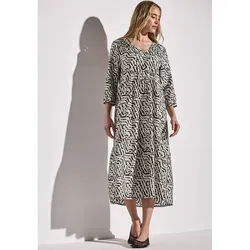STREET ONE Damen A144445 Tunika-Kleid mit Volants, Moonstone Sand, 38 - Freizeitkleid für Damen mit grafischem Muster, V-Ausschnitt und 3/4-Ärmeln. Die weich fallenden Volants verleihen einen eleganten Look, ideal für Freizeit und besondere Anlässe.