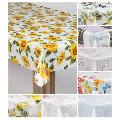 laro Wachstuch-Tischdecke Wachstischdecke Gartentischdecke, Muster:Sonnenblumen Sonnenfreude Gelb Weiß, Größe:110x120