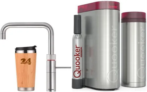 QUOOKER Fusion Square Edelstahl VAQ PRO3 mit CUBE 2 – 100°C Kochendwasserhahn - Vielseitige Küchenarmatur für sofort heißes, kaltes und gekühltes Wasser. Inklusive CUBE 2 für sprudelndes Wasser. Energieeffizient und mit sicherer Bedienung für Ihren Komfort.
