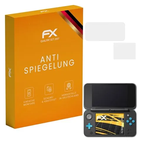 atFoliX Displayfolie kompatibel mit Nintendo New 2DS XL Schutzfolie, entspiegelnde und stoßdämpfende FX Folie (3er Set)