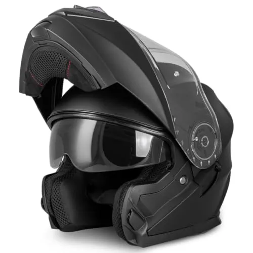 VINZ Santos Klapphelm mit Sonnenblende | ECE 22.06 | Motorradhelm für optimale Sicherheit | Größen XS-XXL - Schwarz - Zugelassener Klapphelm mit kratzfestem Visier und integriertem Sonnenvisier. Leicht und komfortabel, ideal für Brillenträger. Praktisches Schnellwechselsystem für Visierwechsel und hervorragende Belüftung.