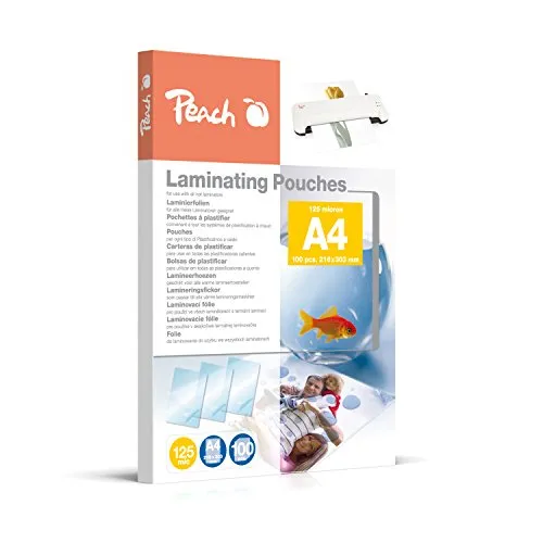 Peach Laminierfolien A4-125 mic - 100 pouches - glänzend - Premiumqualität für beste Laminierergebnisse - geeignet für alle Laminiergeräte - PP525-02