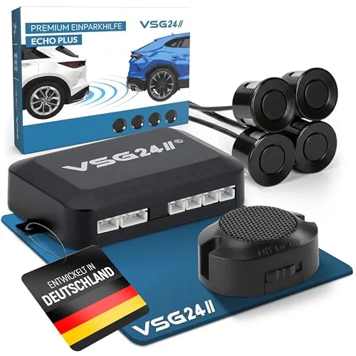 VSG24 Premium Einparkhilfe hinten - PDC Parksensoren mit einfachem Stecksystem, akustischer Rückfahrwarner für stressfreies Einparken