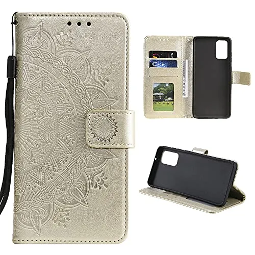 CoverKingz Handy Case kompatibel mit Xiaomi Mi 11i/Poco F3 - Handy Cover mit Kartenfach Phonecase - Smartphone Hülle klappbar Motiv Mandala Gold
