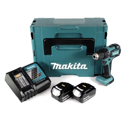 Makita DDF 459 RTJ Akku Bohrschrauber 18 V - Akkuschrauber mit 2x 5,0 Ah Akkus und Ladegerät im praktischen Makpac, ideal für kraftvolle Anwendungen und schnelle Arbeitsergebnisse.