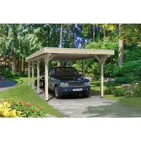 Skan Holz Flachdach-Einzelcarport Spessart 355 cm x 846 cm - Carport aus imprägniertem Leimholz mit stabilen 12x12 cm Pfosten, optimaler Schutz vor Witterung und langlebige Aluminium-Dachkonstruktion für hohe Tragfähigkeit.