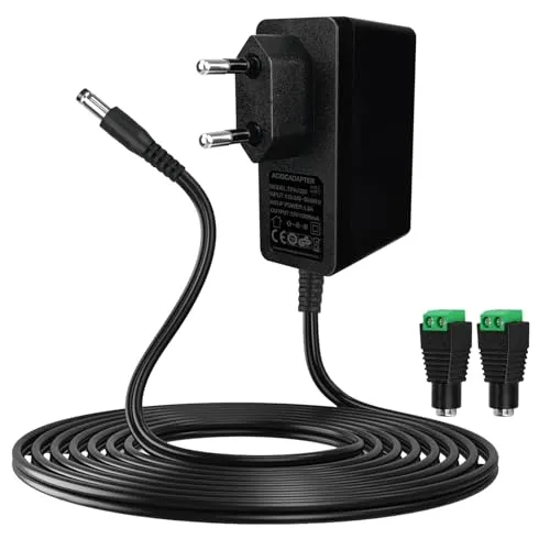 Gonew21 12V Netzteil 2A - AC Adapter Netzteil 12V, Transformator Universal, 2 Meter Kabel, Eingang 100-240V, Ausgang DC 12V 2A 24W Steckers 5,5X 2,1mm,mit 2 DC Stecker, LED-Licht, Mehr 12V2A-Geräte