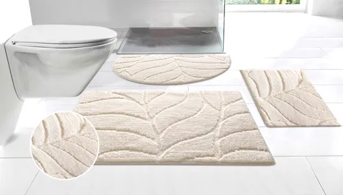 Otto Home Badematte "Epense, Badvorleger, Badezimmer Teppich, Duschmatte mit Blattstruktur" Gr. 2, beige (natur), rechteckig (50cm x 90cm ), 1 Stk.