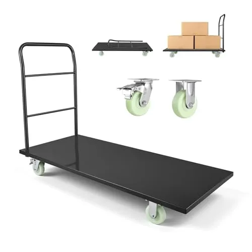 VEVOR Klappbarer Plattformwagen 907 kg - Robuster Transportwagen mit Schwenkrädern - Ideal für Lager und Werkstatt: Dieser klappbare Plattformwagen mit einer Tragfähigkeit von 907 kg und leichtgängigen Nylonrädern optimiert den Transport von schweren Gütern mühelos.