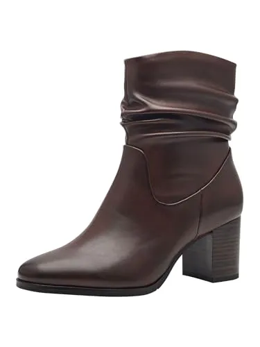 MARCO TOZZI Damen Stiefelette mit gerafftem Schaft - Wanderschuhe mit elegantem Design und Blockabsatz, ideal für Herbst- und Winteroutfits. Der geraffte Schaft sorgt für einen besonderen Look und hohen Tragekomfort.