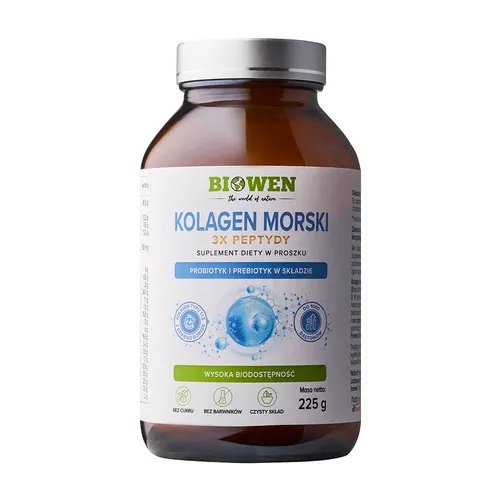 Biowen Marine Kollagen 3X Peptide Pulver 225 g - Hochwertiges, geschmacksneutrales Kollagenpulver für vielseitige Anwendungen. Ideal zur Unterstützung einer ausgewogenen Ernährung und leicht löslich in Getränken oder Joghurt.