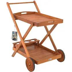 Casaria Beistellwagen Akazie mit Rollen - Beistellwagen aus FSC®-zertifiziertem Akazienholz, praktisch mit 2 Ebenen und mobil durch Rollen, ideal für Küche oder Wohnzimmer.