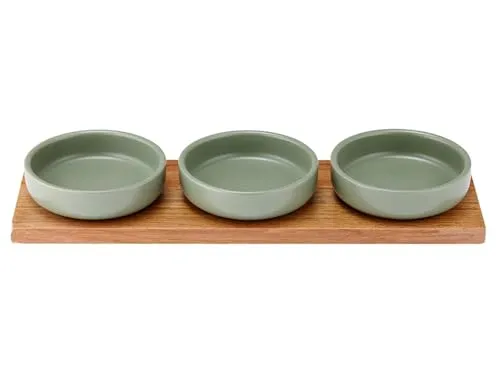 ladelle 62396 HOST Schalen- & Tablettset salbeigrün - Schüsselsets aus Steinzeug und Akazie, stilvolles Design in Salbeigrün, ideal für elegante Tischdekorationen und Servieren von Snacks.
